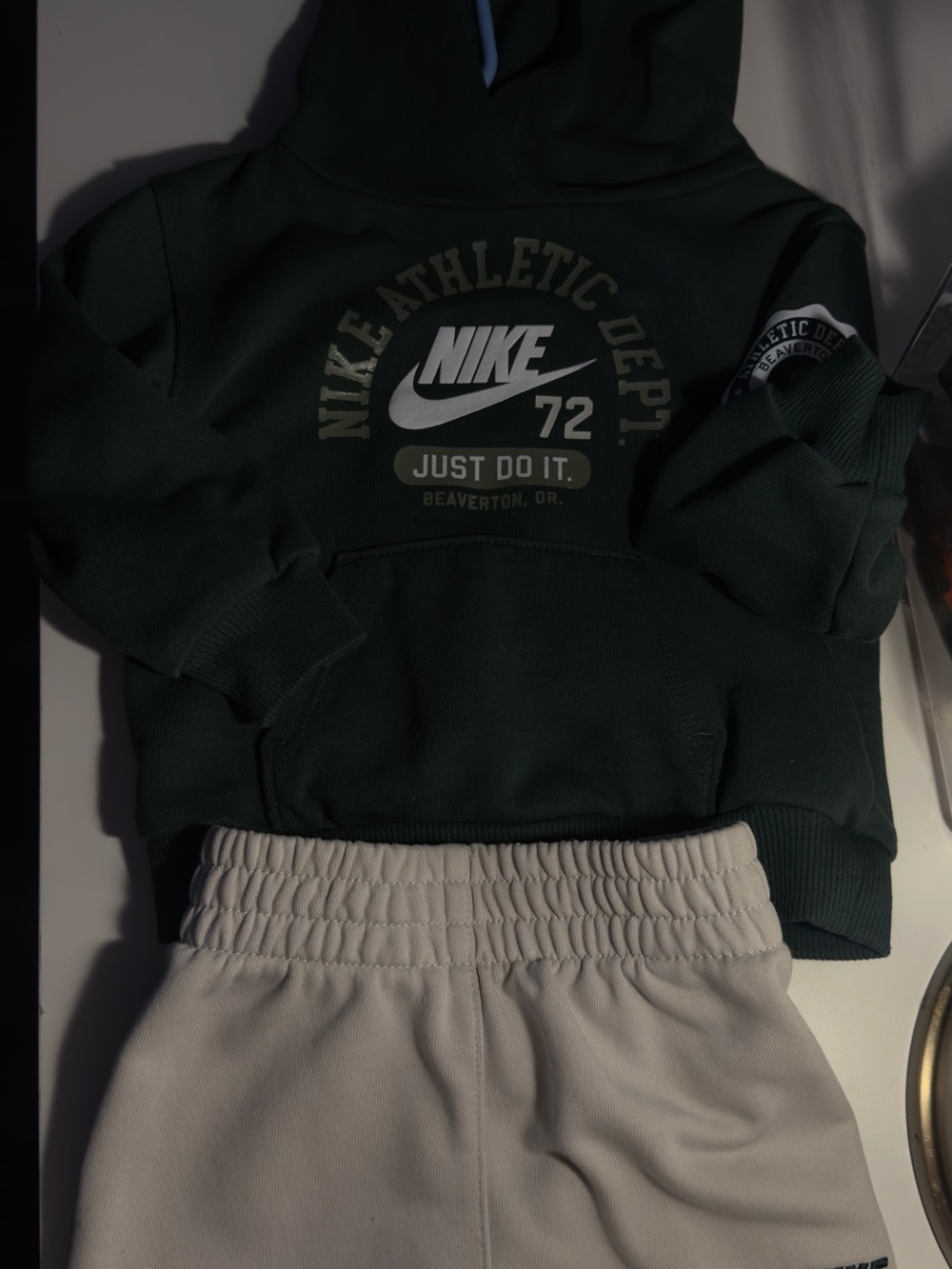 Nike Kids Dark Green Hoodie with Cream Sweatpants